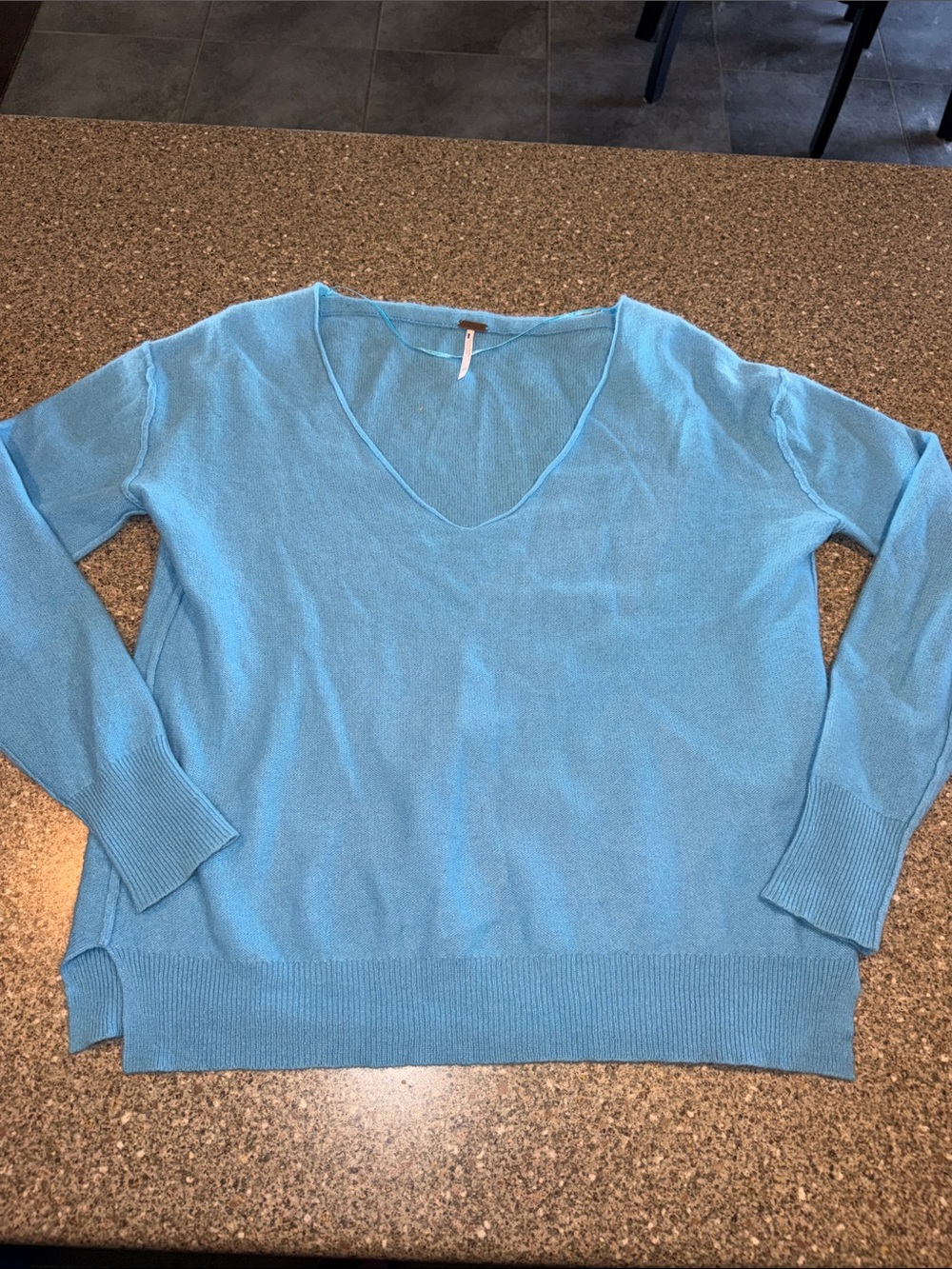 Free People Sky Blue Cashmere V-Neck Sweater